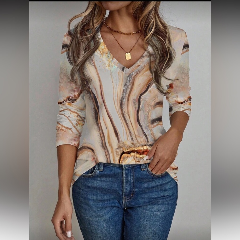 Marble Quartz Print V-Neck Women's Top Sz XL nwt